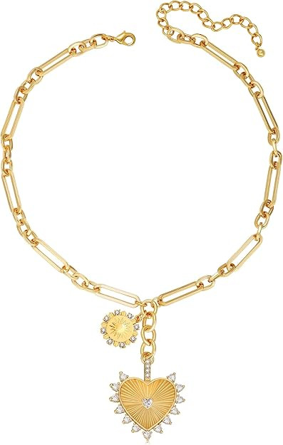 Chunky Gold Necklace for Women, 18K Waterproof Heart Necklace Statement Necklace Gold Charm Neckl... | Amazon (US)