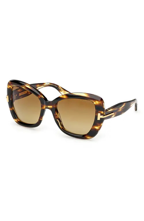 TOM FORD 55mm Butterfly Sunglasses in Brown Striped Beveled/Brown at Nordstrom | Nordstrom