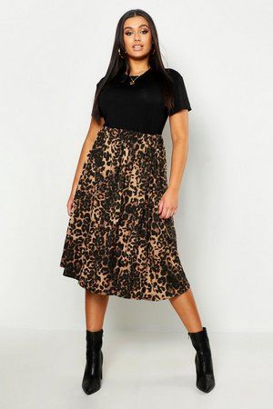 Plus Jersey Animal Print Midi Skater Skirt | Boohoo.com (US & CA)