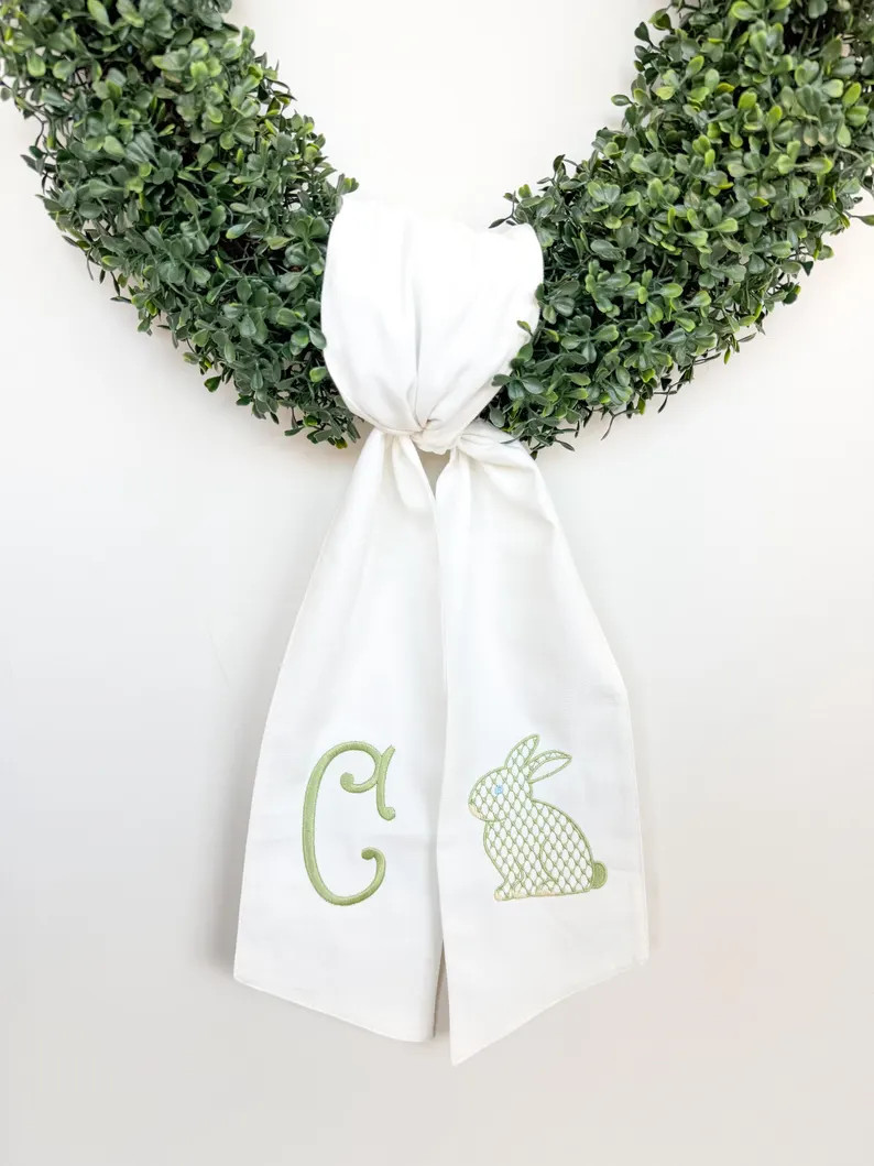Embroidered Easter Wreath Sash, Personalized Bunny Door Hanger | Etsy (US)