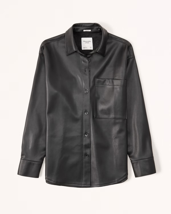 Women's Oversized Vegan Leather Shirt | Women's Tops | Abercrombie.com | Abercrombie & Fitch (US)