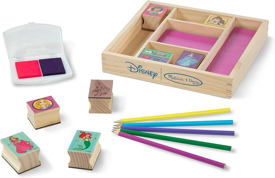 Melissa & Doug Disney Princess Wooden Stamp Set: 9 Stamps, 5 Colored Pencils, and 2-Color Stamp P... | Amazon (US)
