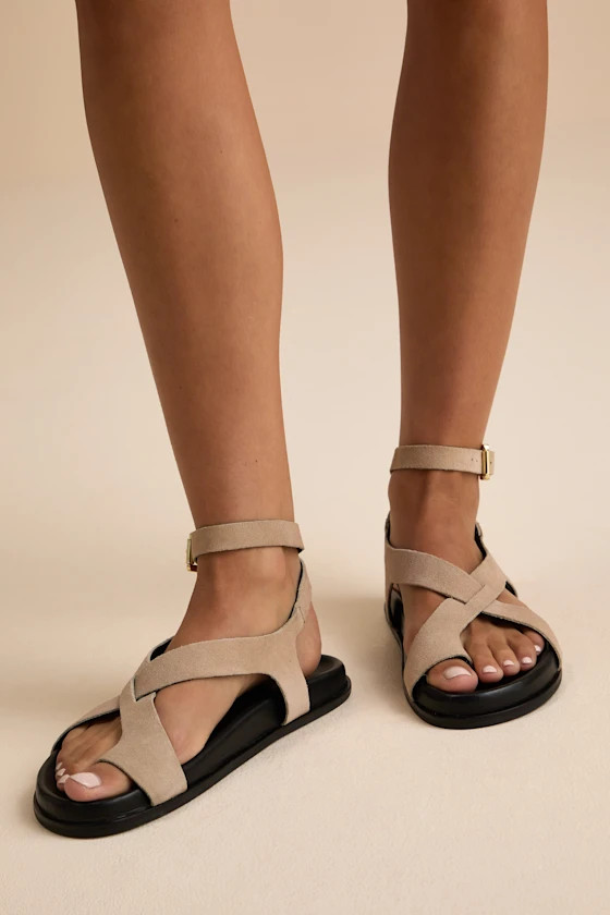 Fritz Beige Suede Leather Strappy Flat Sandals | Lulus