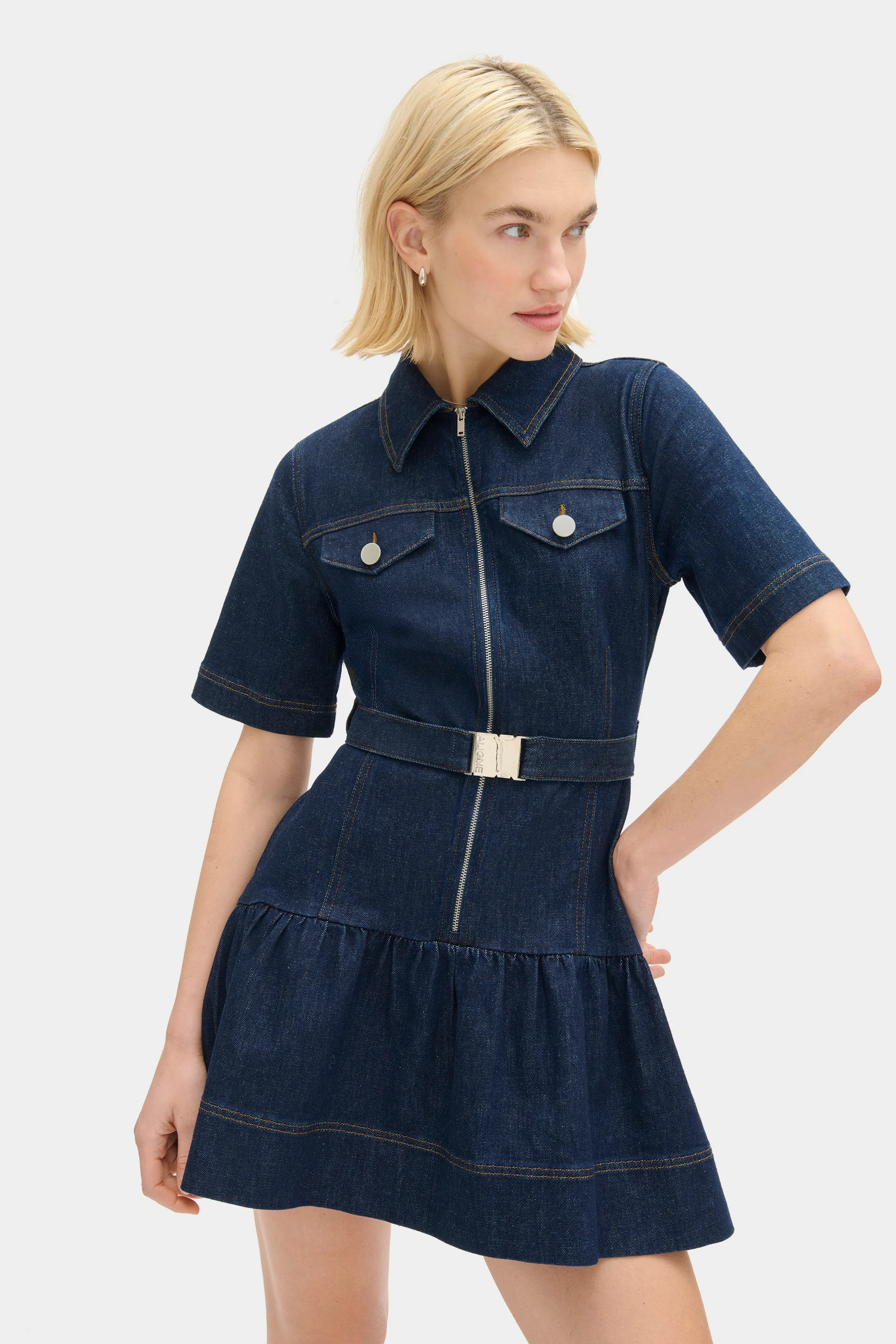 ALIGNE Belted Denim Mini Dress - Blue | Amanda | ALIGNE USA