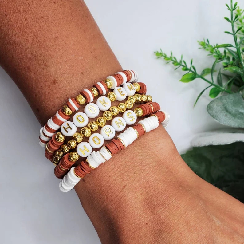 Heishi Bracelet Stack University of Texas Heishi Beads - Etsy | Etsy (US)
