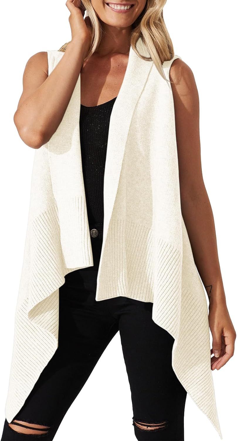 Aoysky Women's Sleeveless Knitted Poncho Sweater Vest Open Front Draped Shawl Kimono Cardigan Swe... | Amazon (US)