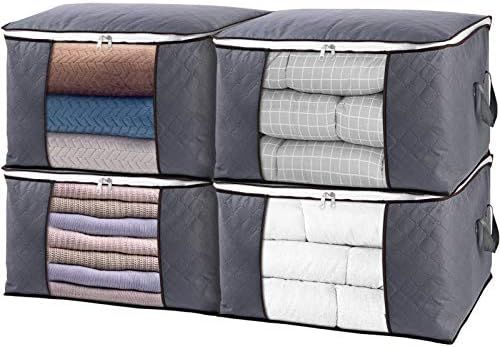 SGHUO Large Capacity Clothes Storage Bag, 4Pack Closet Organizers for Comforters, Blankets, Beddi... | Amazon (US)