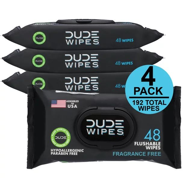 DUDE Wipes Flushable Wipes, Unscented, 4 packs of 48 wipes, 192 wipes total | Walmart (US)