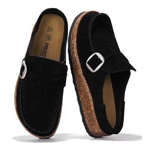 Project Cloud 100% Genuine Leather Moccasin-Style Clogs for Women - Memory Foam and Water Resistant Mules Slip-on - Non-Slip and Durable Clogs Casual Shoes for Women Footwear (Carline, Black, 6) | Amazon (US)