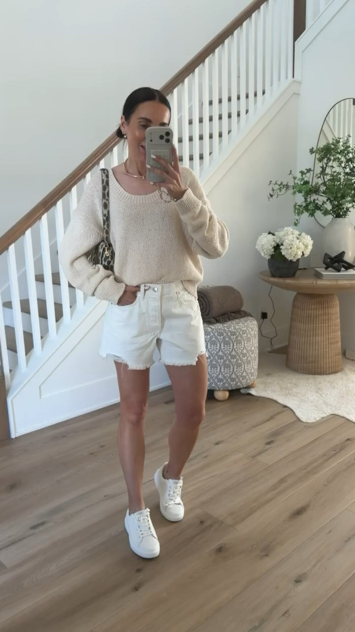 White shorts inspired by Agolde on sale 20% off. Agolde inspired white shorts, must have for summer. Sneakers discount code BRSTYLE15

beige sweater, white shorts, casual outfit, summer outfit, neutral outfit, comfy style, everyday look, white sneakers outfit, relaxed style, chic casual

#LTKSaleAlert