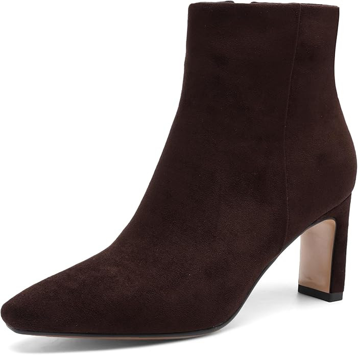 Black Suede Ankle Boot for Women with Zipper Comfortable Square Toe Chunky Heeled Booties Womens ... | Amazon (US)