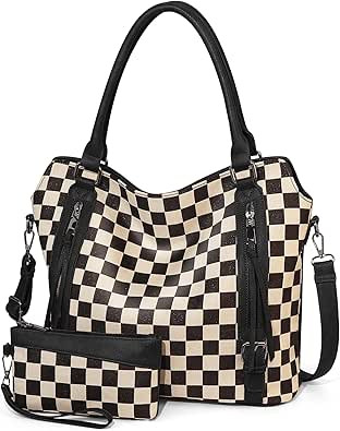Checkered Large Hobo Purses for Women Vintage Tote Bag for Women Shoulder Bag Multiple Pockets To... | Amazon (US)