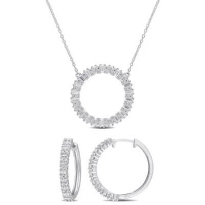 Belk & Co Lab Created 2 Piece Set of Created White Moissanite Hoop Earrings & Necklace in Sterling Silver | Belk