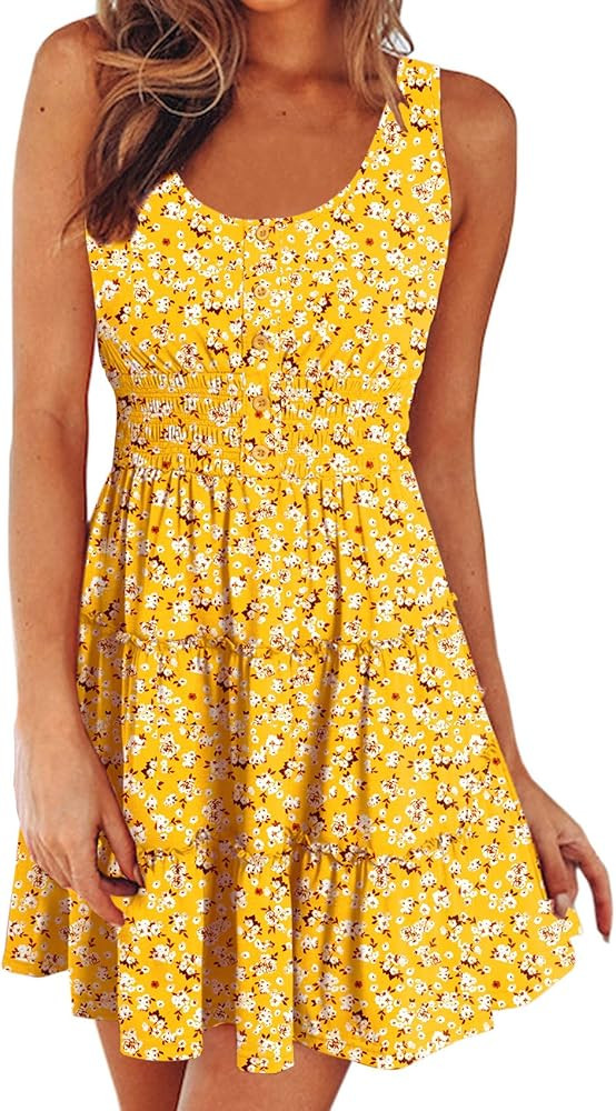 Womens Summer Dresses Sleeveless Button Down Casual Swing Mini Dress | Amazon (US)