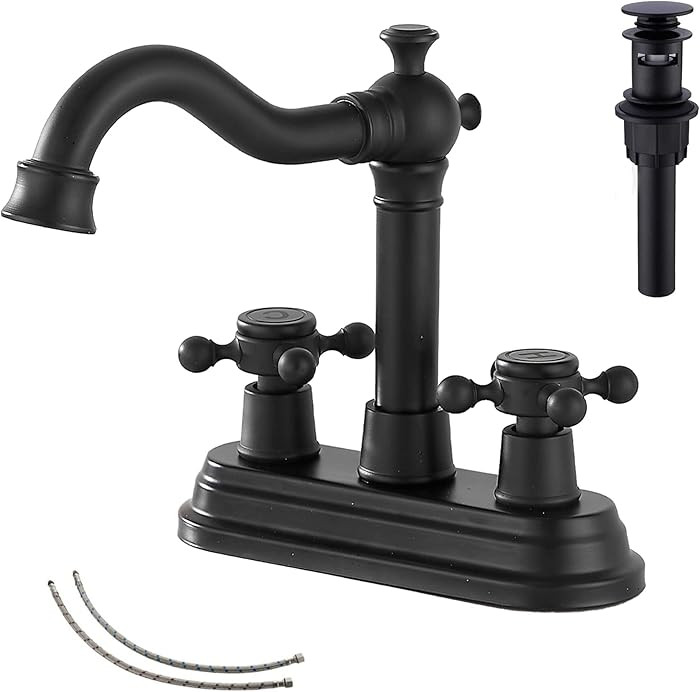 Bathroom Faucet Matte Black GGStudy 2 Handles 4 Inches Centerset Bathroom Vanity with Drain Assem... | Amazon (US)