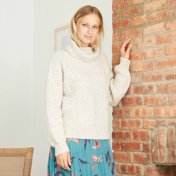 Women's Turtleneck Cable Stitch Pullover Sweater - A New Day™ | Target