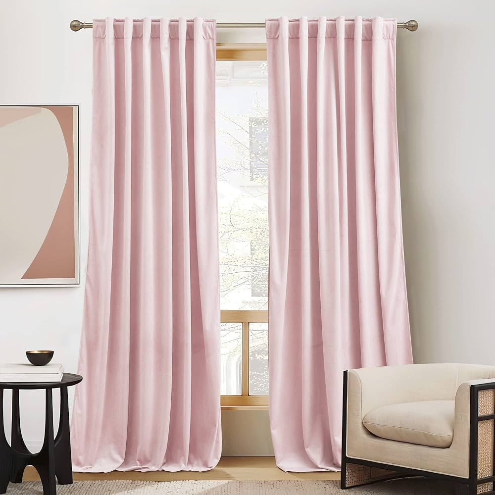 RYB HOME Pink Velvet Curtains 108 inches- Blackout Curtains for Living Room, Thermal Insulated No... | Amazon (US)