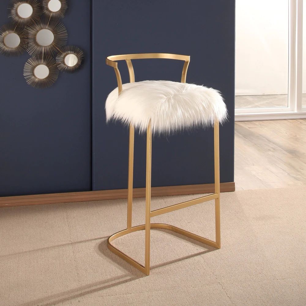 Abbyson Zoe White/Gold Finish Faux Fur 30-in Bar Stool (As Is Item) (Zoe) | Bed Bath & Beyond