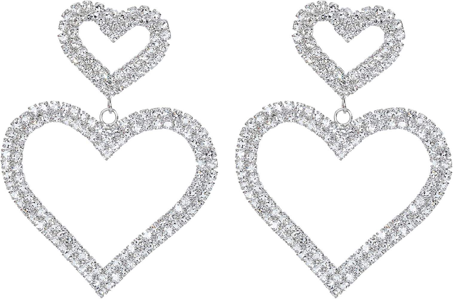 Heart Earrings for Women Trendy - Silver Heart Dangle Earrings with Diamond Like Look - Fashionab... | Amazon (US)