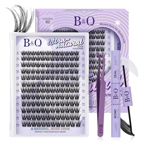 B&Qaugen Lash Clusters Kit 144PCS Wispy Lash Extension Kit 9-16mm Natural Lash Clusters with Cluster Lash Glue and Lash Tweezer D Curl DIY Lash Extension Kit for Beginners (Kit,Natural 02-9-16MIX) | Amazon (US)