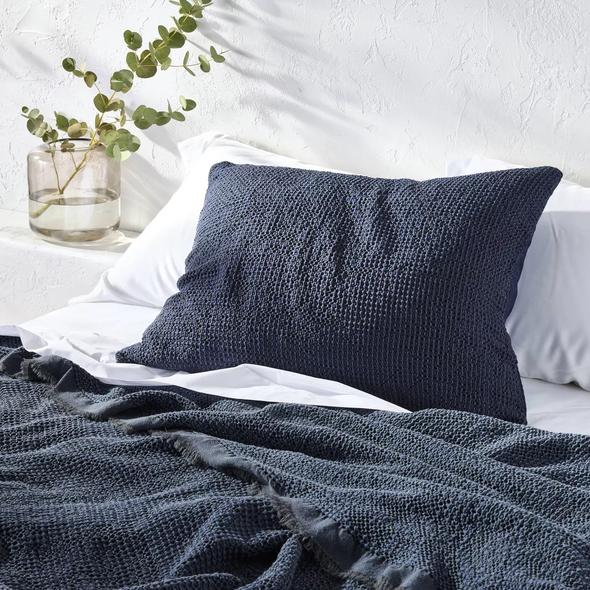 King Textured Waffle Pillow Sham Dark Mineral Blue - Casaluna™ | Target