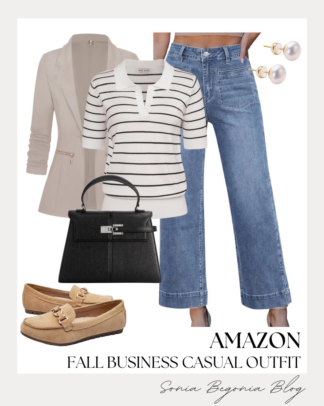 Elevate your workwear with this chic Amazon fall business casual look! 🍂

Styled a striped polo sweater with high-waisted wide-leg jeans, a taupe blazer, suede loafers, double-sided pearl earrings, and a black top-handle bag. ✨

#AmazonFashion #BusinessCasual #LTKworkwear #FallOutfit #OfficeStyle #LTKshopper

#LTKootd #LTKWorkwear