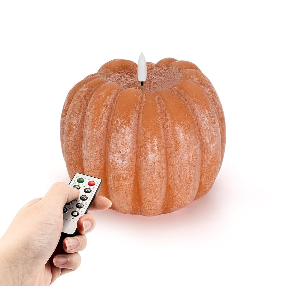 Homemory Flickering Flameless Wax Pumpkin LED Candle with Remote, Timer, Dimmer, Battery Operated... | Amazon (US)