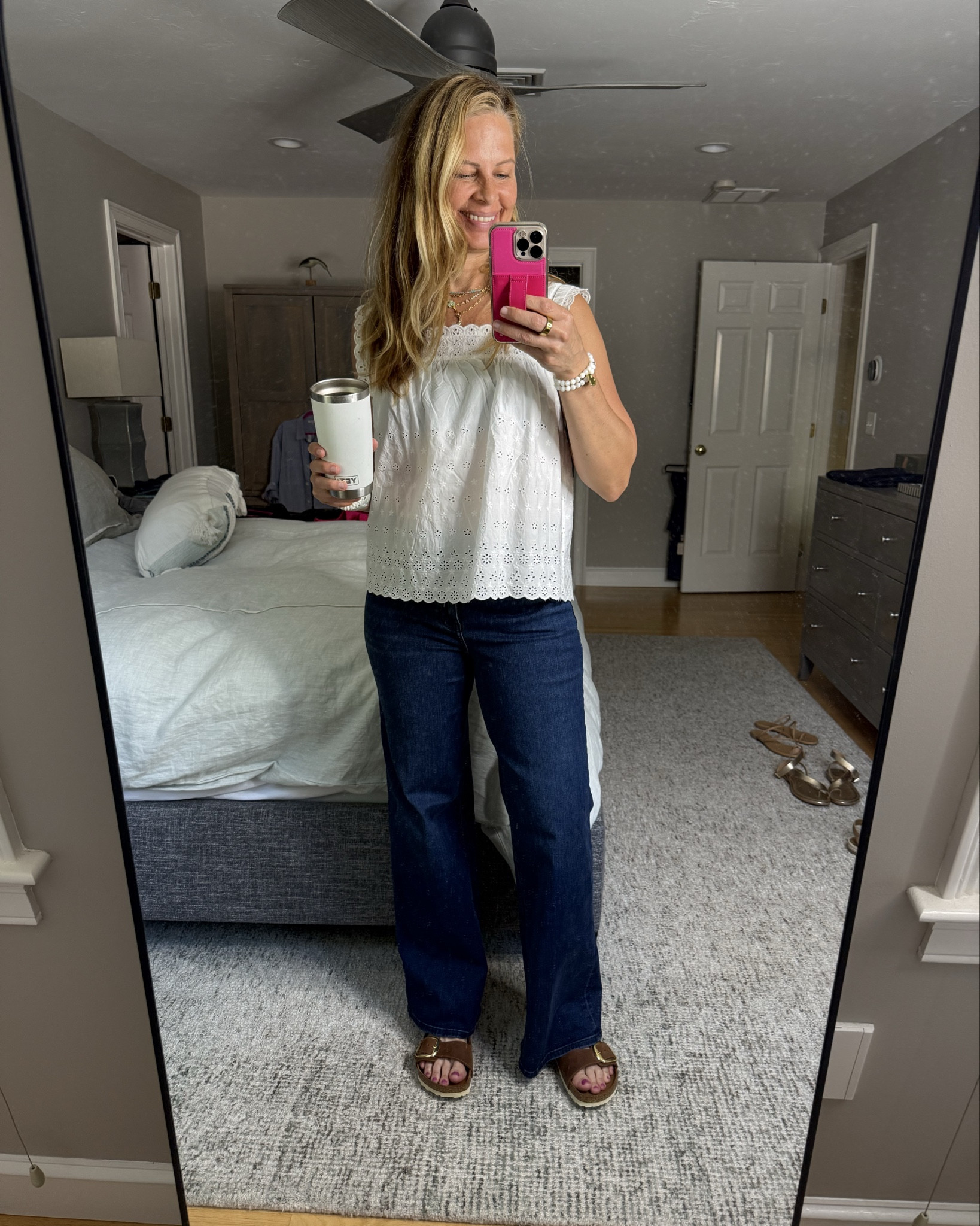 These jeans from frame are an absolute must, the wash is absolutely beautiful, the stretch is on point and so comfortable and this top is absolutely incredible. Probably my favorite top of the summer. It has a built-in bra, so no bra is needed, highly recommend these jeans will carry you in to fall as well.   All items true to size! 