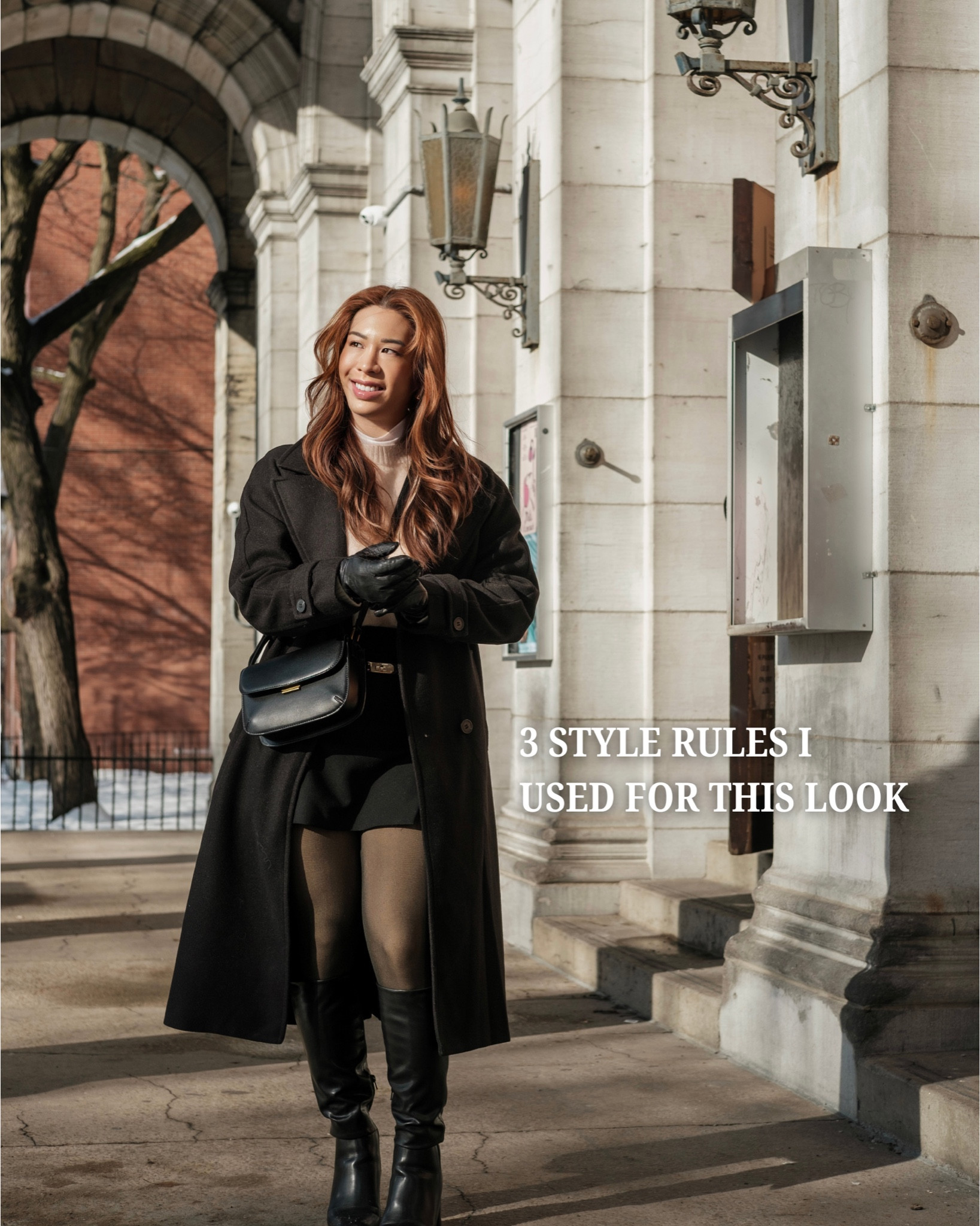 Winter casual chic outfit
Black coat & skirt
Style tips rules proportion
Elegant style

#LTKootd