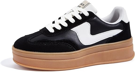 LUCKY STEP Women's Platform Fashion Sneakers Thick Sole Suede Genuine Leather Classic Rubber Gum ... | Amazon (US)