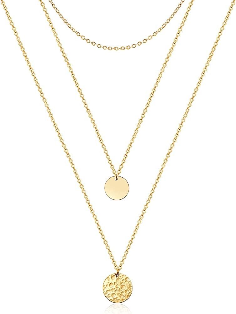Ldurian Dainty Circle Karma Choker Necklace 14K Real Gold Plated Delicate Circle Necklace for Wom... | Amazon (US)