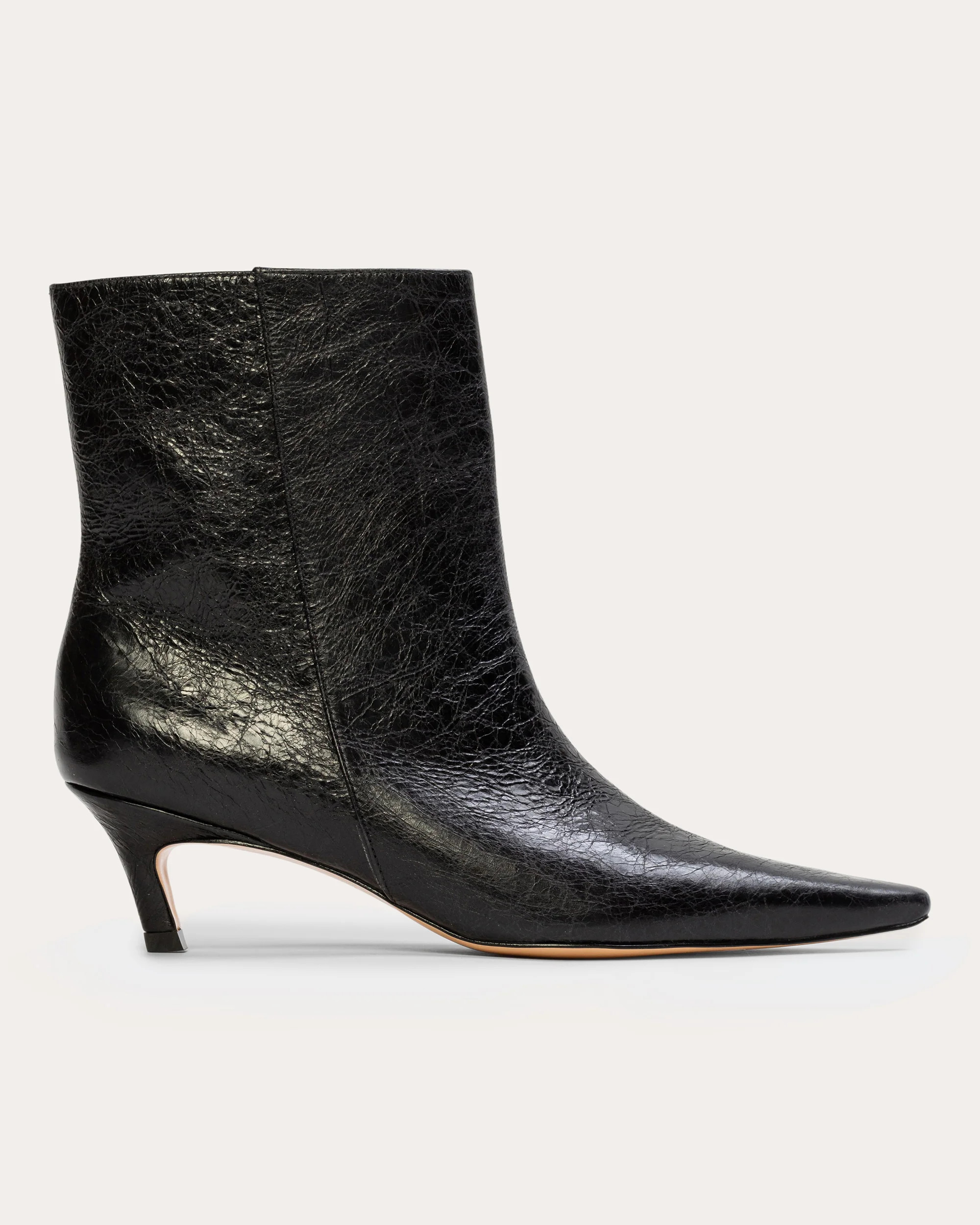 Black Suede Studio Women's Avenue 50 Crinkled Patent Leather Ankle Boot in Black Crinkled Patent Leather | Olivela