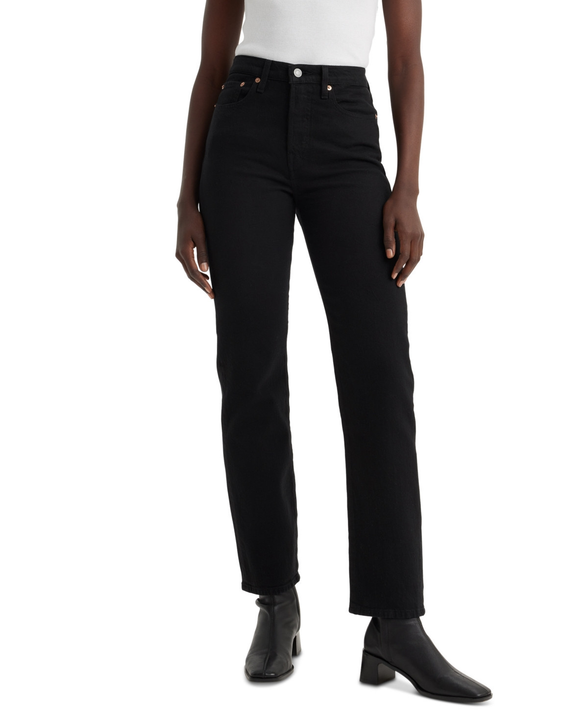 Levi's Women's Wedgie Straight-Leg High Rise Cropped Jeans - Flash Black | Macy's