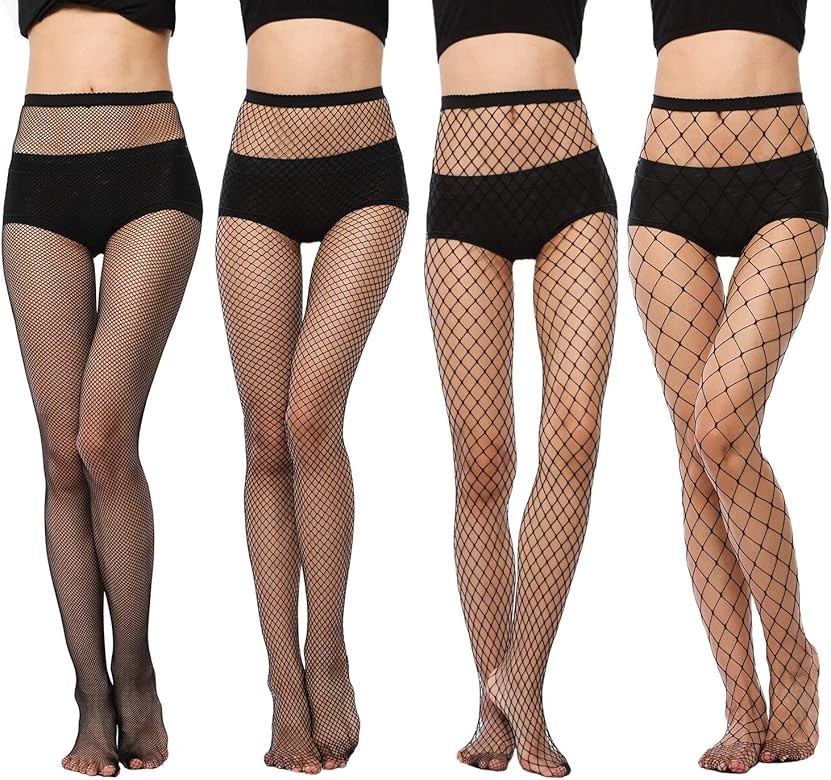 LASETA 4 Pairs Women's Fishnet Tights Thigh High Stockings High Waist Pantyhose | Amazon (US)