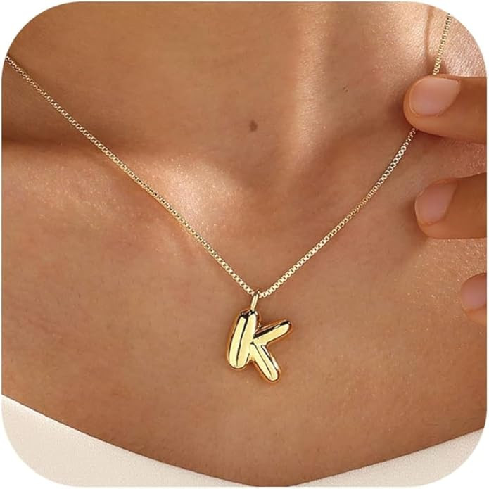 Bubble Letter Necklace Gold 14K Gold Plated Necklace Initial Necklaces for Women Dainty Bubble Al... | Amazon (US)