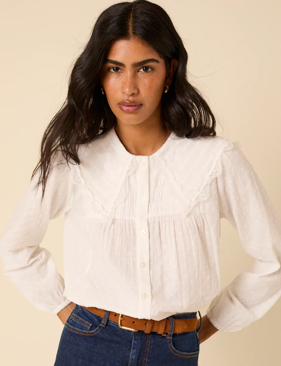 White Embroidered Peter Pan Collar Blouse | Nobody's Child