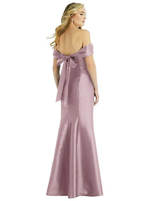 Off-the-Shoulder Bow-Back Satin Trumpet Gown | The Dessy Group