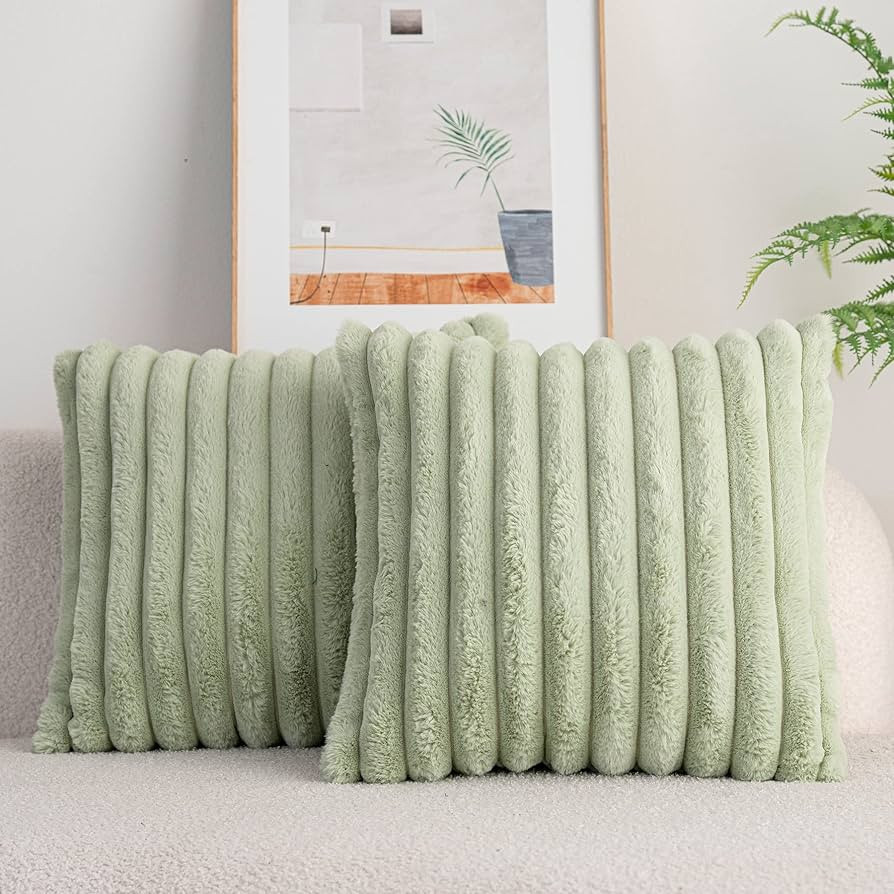 DEELAND Pack of 2 Faux Fur Plush Decorative Throw Pillow Covers Fuzzy Striped Soft Pillowcase Cus... | Amazon (US)