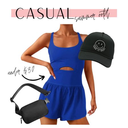 Amazon casual outfit currently on sale! 
•
•
Amazon finds, Amazon fashion, free people dupe, causal outfit, romper, trucker hat  

#LTKStyleTip #LTKSeasonal #LTKActive
