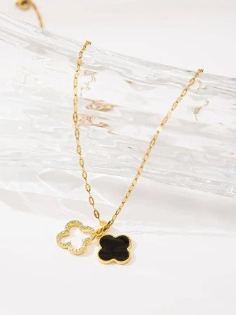 Rhinestone Decor Clover Pendant Necklace | SHEIN