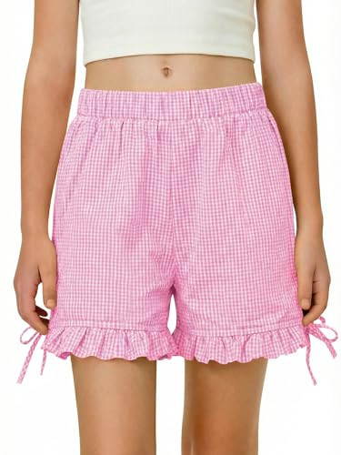 Haloumoning Girls Plaid Shorts Kids Gingham Ruffle Hem Elastic Waist Wide Leg Cotton Shorts with ... | Amazon (US)