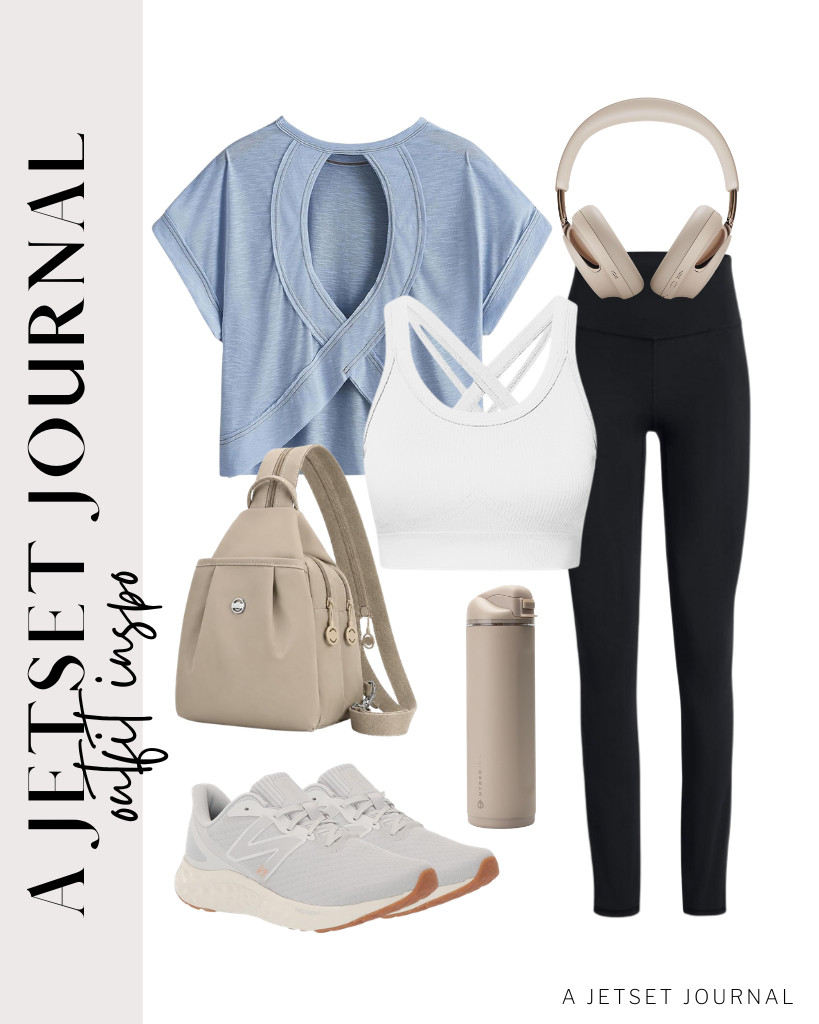 These high-waisted leggings are a perfect pair for a white Nikuja padded workout top layered by a blue open-back workout top. These New Balance running shoes are a great footwear choice. For a chic sporty look, wear these Bose Bluetooth headphones and carry a Hydrojug water bottle.

#LTKSeasonal #LTKSaleAlert #LTKTravel
 

 