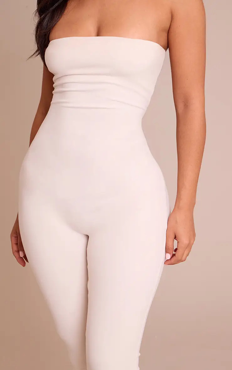 Petite Cream Contour Jersey Fitted Bandeau Jumpsuit | PrettyLittleThing US