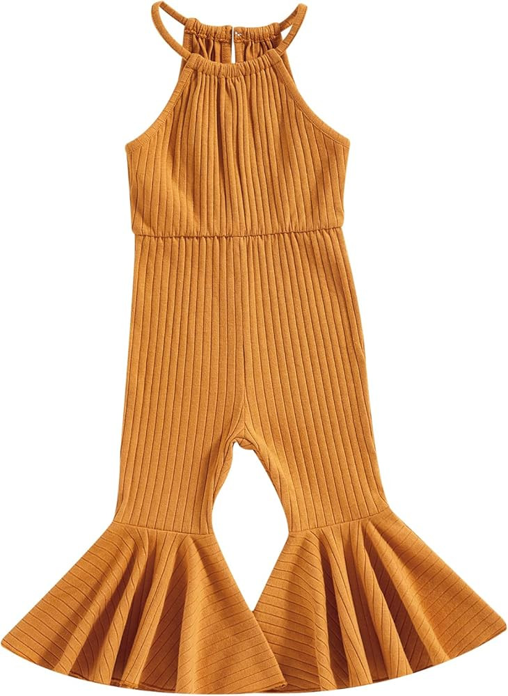 ZAXARRA Toddler Baby Girl Jumpsuit Romper Baby Overalls Straps Bell-Bottom Flare Pants Fall Winte... | Amazon (US)