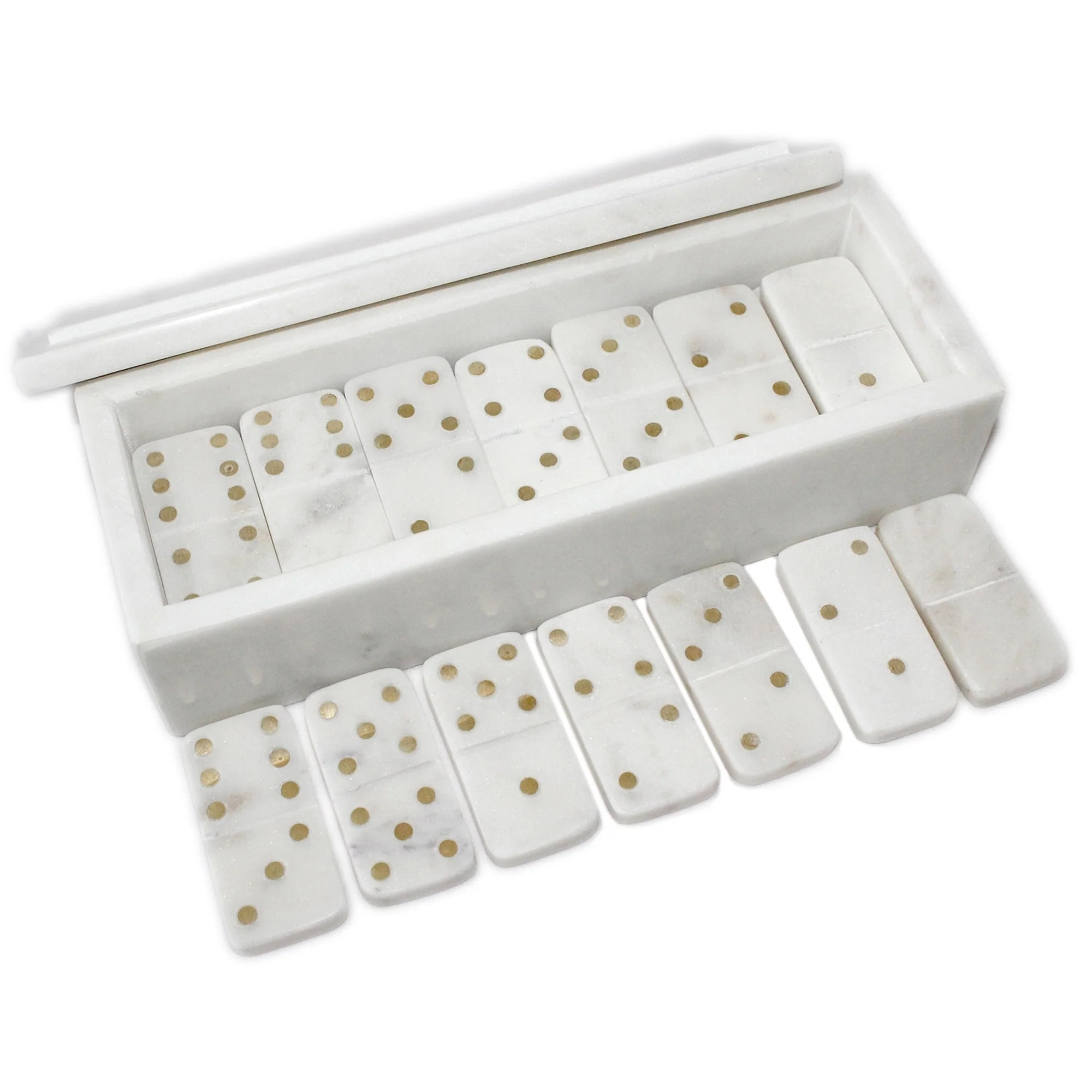 White Marble Dominoes w/ Brass Dots | Modern Locke