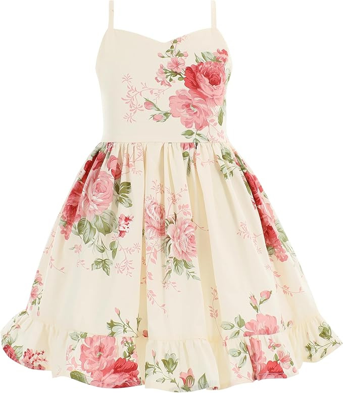 Flofallzique Floral Girls Tea Party Dress Summer Vintage Backless Kids Halter Beach Sundress | Amazon (US)