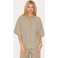 Green Pinstripe Short Sleeve Oversized Shirt | PrettyLittleThing US