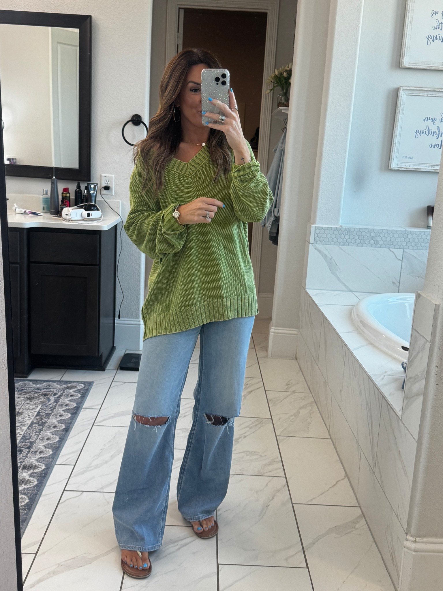 Wearing a small in this @Aerie sweater and a 0 Long in these @American Eagle Outfitters jeans! I’m 5”6, usually a 0-2, XS/S, 32D, 140! 

#LTKSaleAlert #LTKgrwm #LTKootd