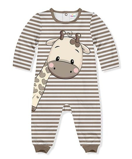Coffee Stripe Giraffe Back-Flap Playsuit - Infant & Toddler | Zulily