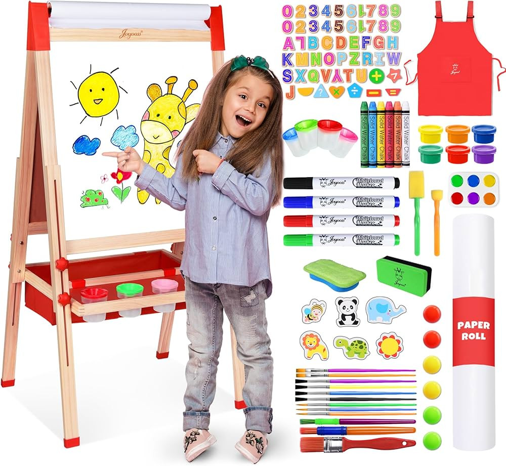 Joyooss Art Easel for Kids Standing Double Sided Wooden Children Easel with Magnetic Chalkboard, ... | Amazon (US)